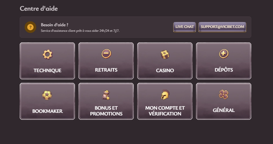 vicibet casino soutien